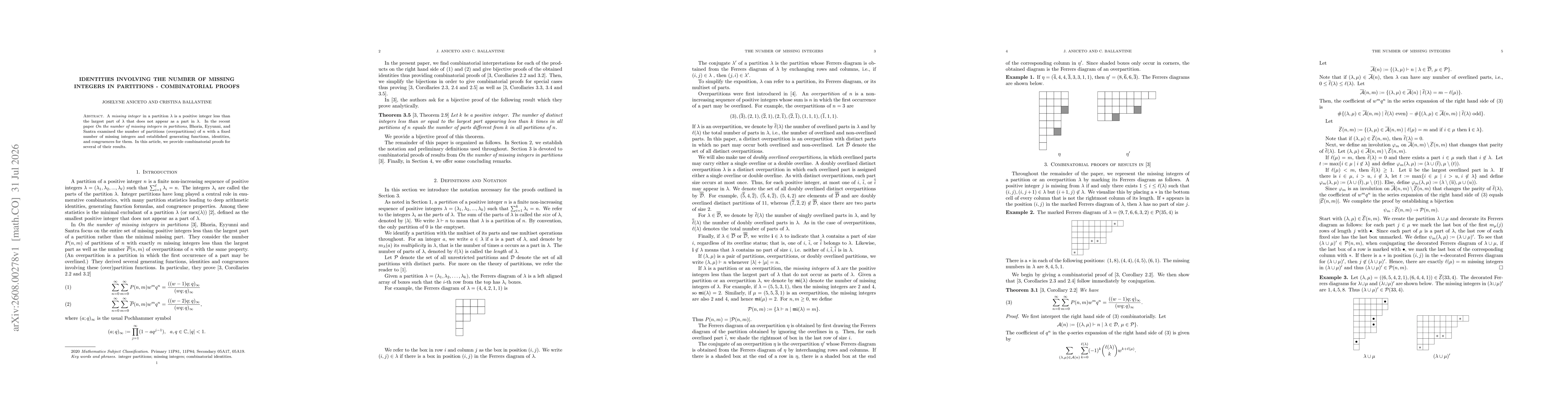Thumbnail for Identities involving the number of missing integers in partitions - combinatorial proofs