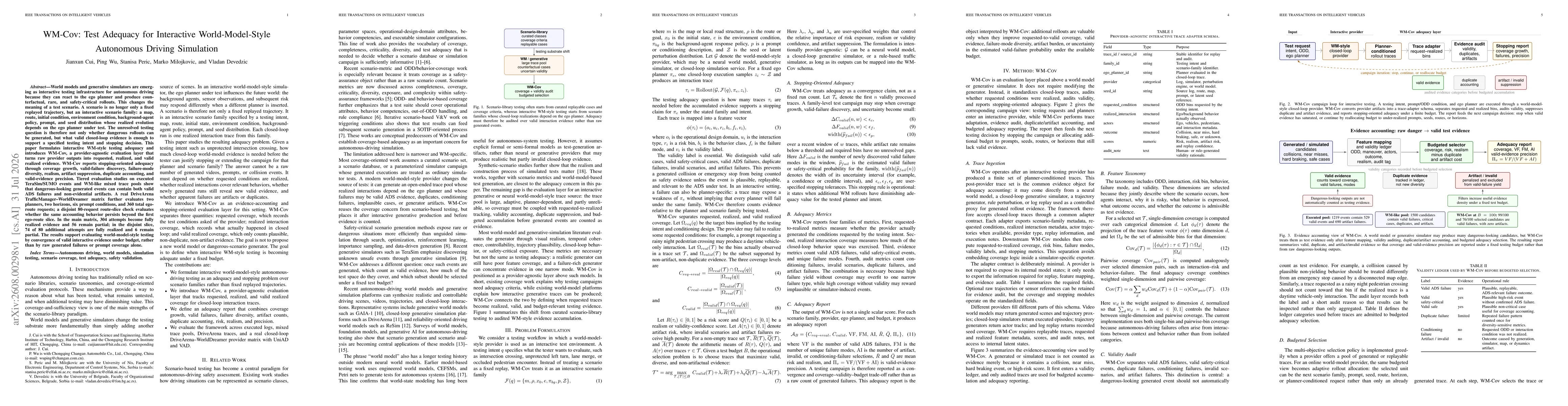 Thumbnail for WM-Cov: Test Adequacy for Interactive World-Model-Style Autonomous Driving Simulation