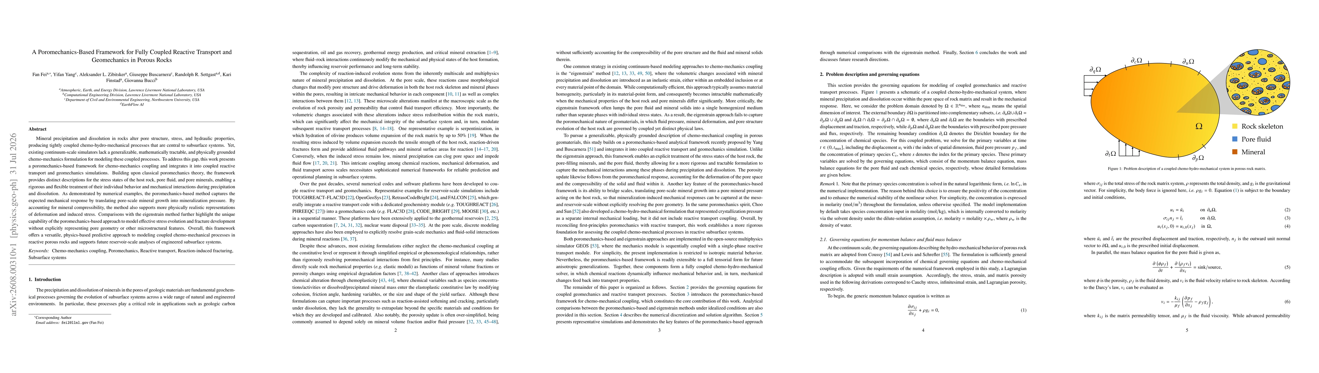 Thumbnail for A Poromechanics-Based Framework for Fully Coupled Reactive Transport and Geomechanics in Porous Rocks
