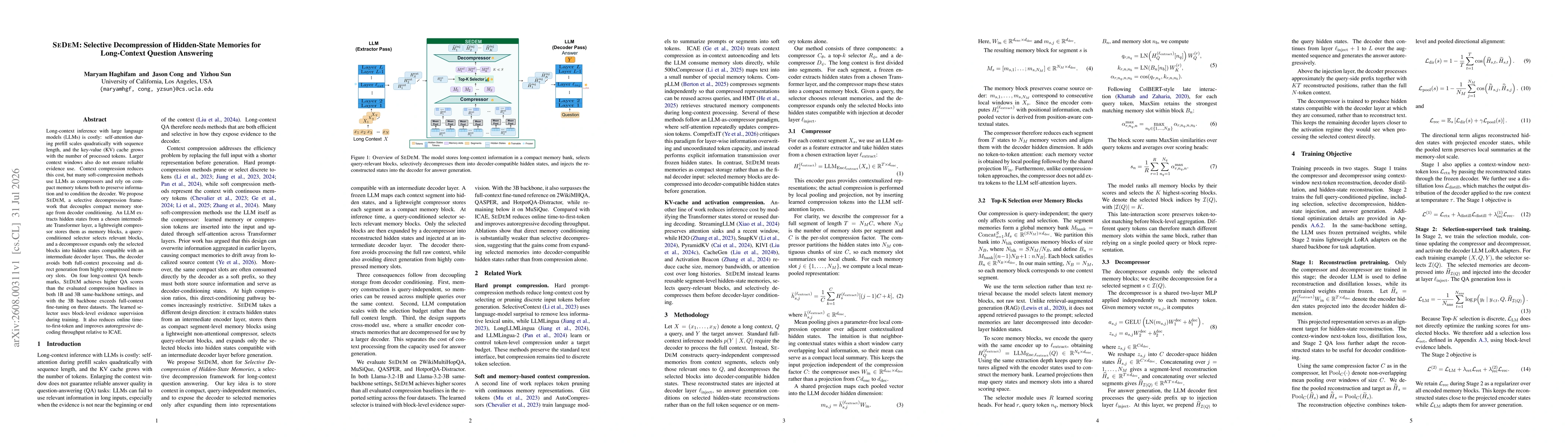 Thumbnail for SeDeM: Selective Decompression of Hidden-State Memories for Long-Context Question Answering