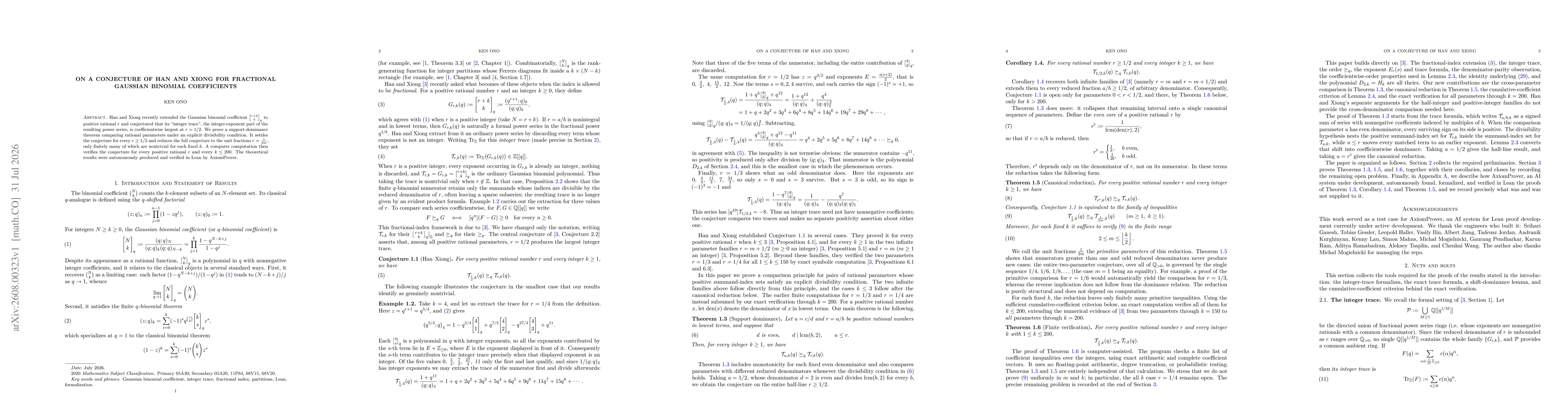 Thumbnail for On a conjecture of Han and Xiong for fractional Gaussian binomial coefficients