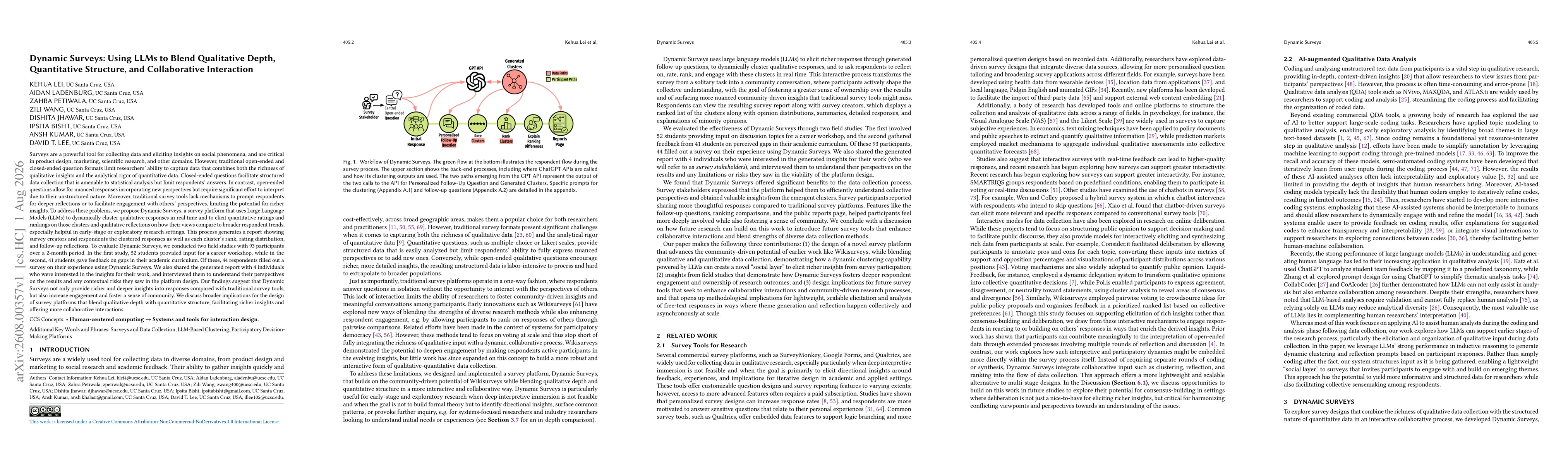 Thumbnail for Dynamic Surveys: Using LLMs to Blend Qualitative Depth,Quantitative Structure, and Collaborative Interaction