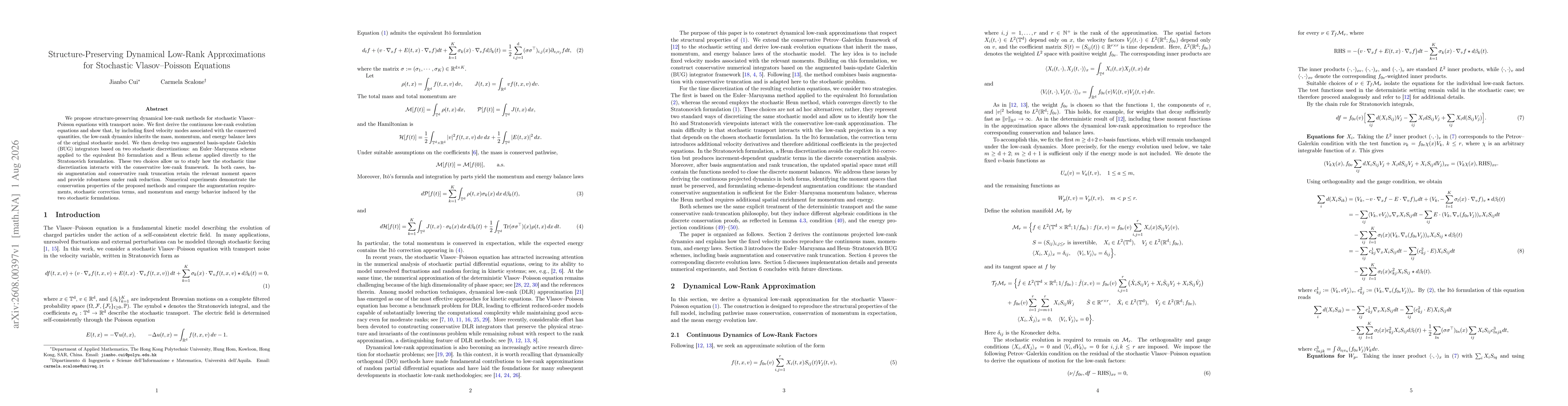 Thumbnail for Structure-Preserving Dynamical Low-Rank Approximations for Stochastic Vlasov--Poisson Equations