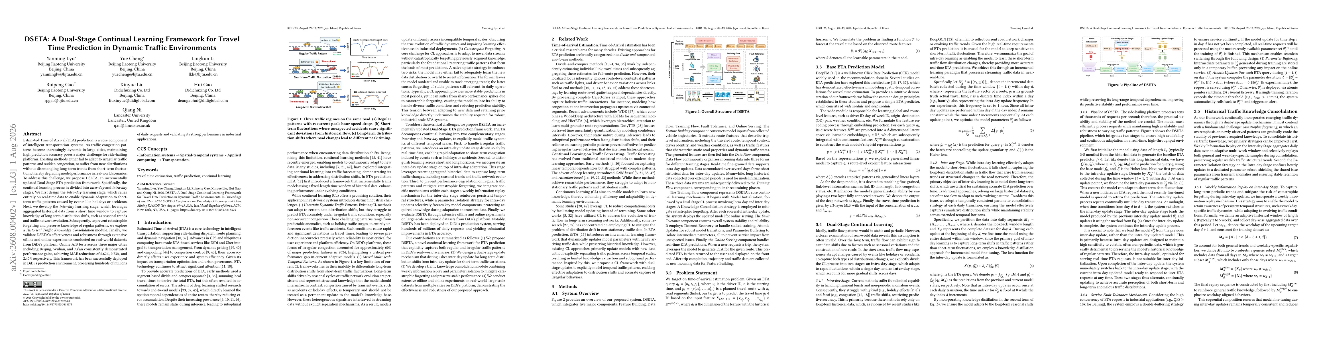 Thumbnail for DSETA: A Dual-Stage Continual Learning Framework for Travel Time Prediction in Dynamic Traffic Environments