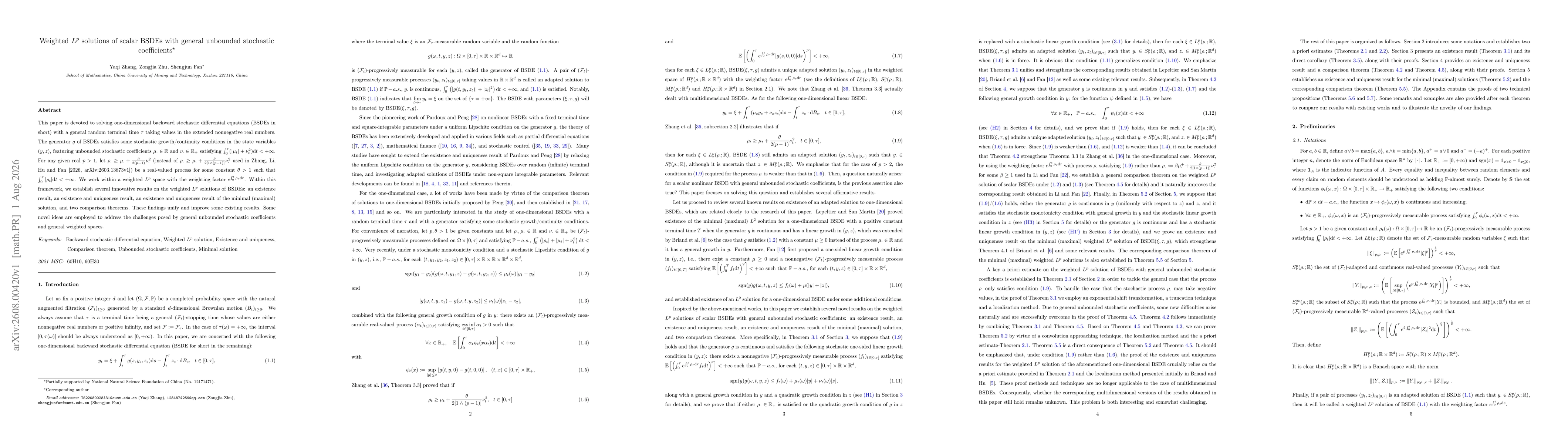 Thumbnail for Weighted $L^p$ solutions of scalar BSDEs with general unbounded stochastic coefficients