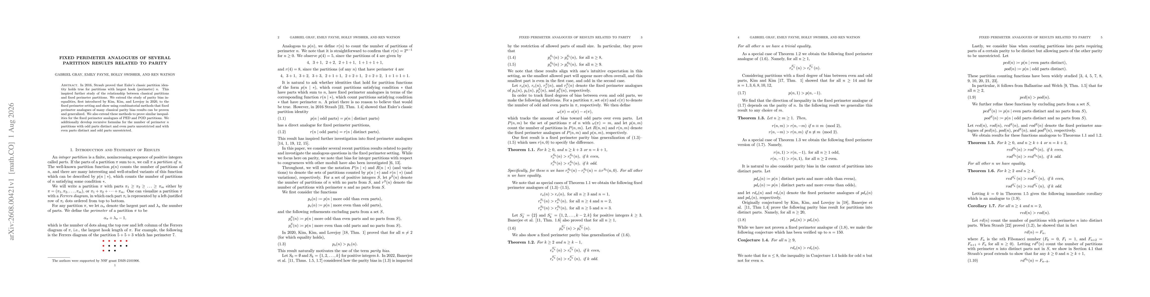 Thumbnail for Fixed Perimeter Analogues of Several Partition Results Related to Parity