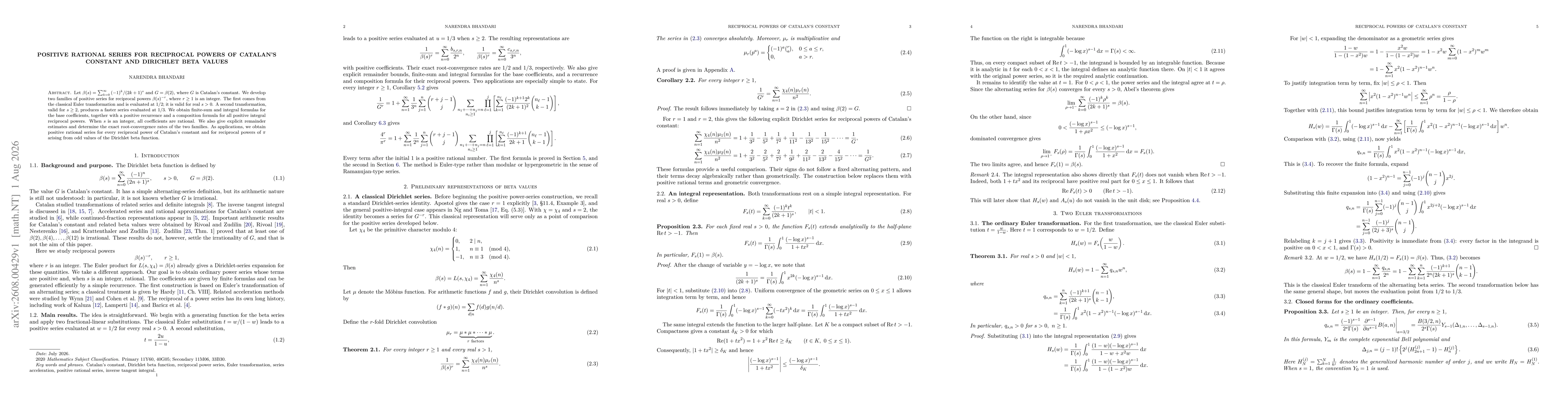 Thumbnail for Positive rational series for reciprocal powers of Catalan's constant and Dirichlet beta values