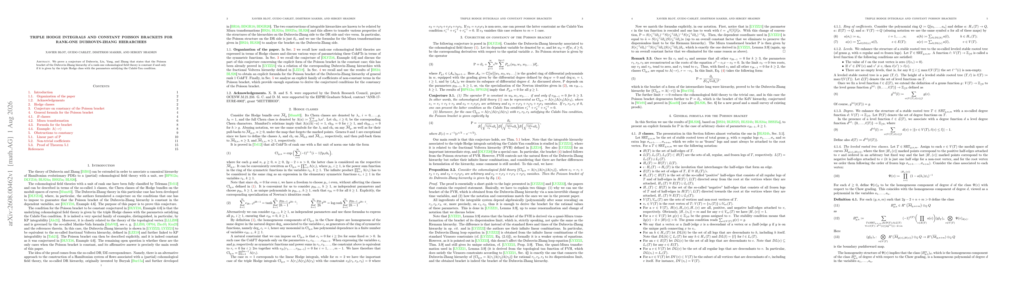 Thumbnail for Triple Hodge integrals and constant Poisson brackets for rank-one Dubrovin-Zhang hierarchies