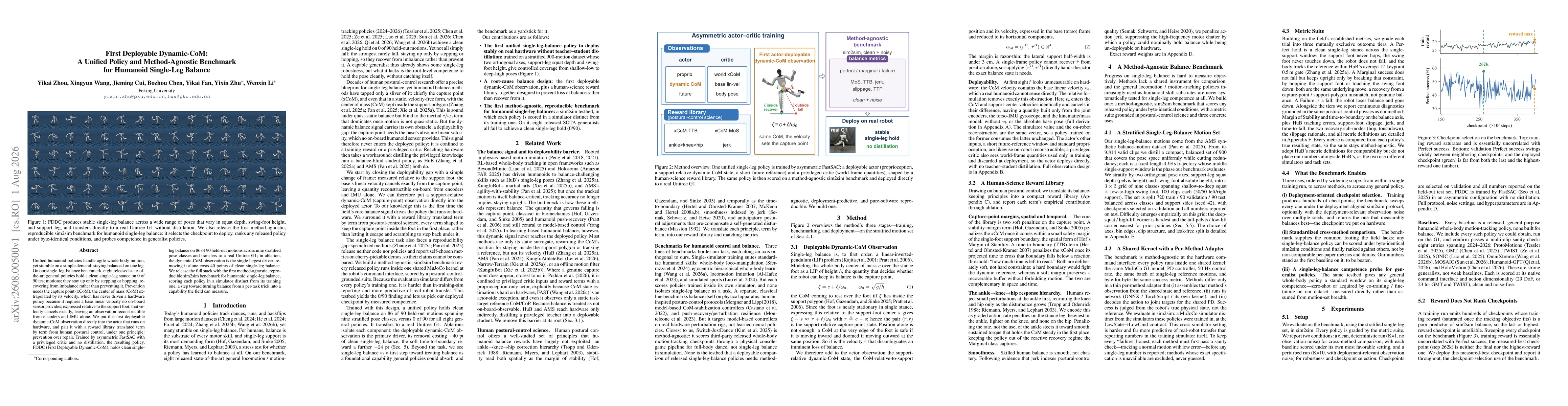 Thumbnail for First Deployable Dynamic-CoM: A Unified Policy and Method-Agnostic Benchmark for Humanoid Single-Leg Balance