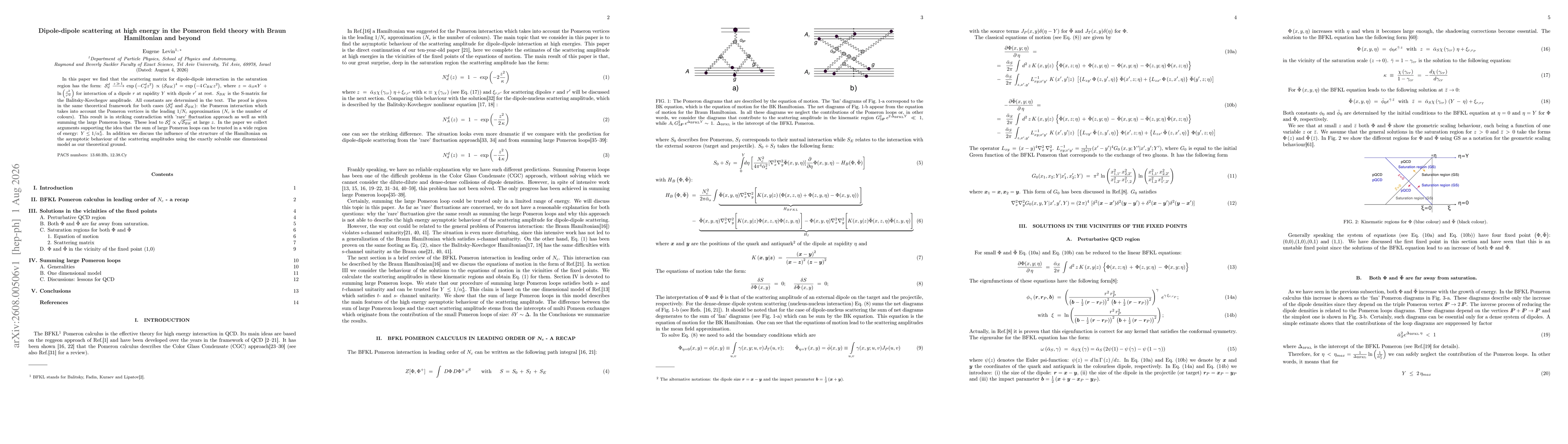 Thumbnail for Dipole-dipole scattering at high energy in the Pomeron field theory with Braun Hamiltonian and beyond