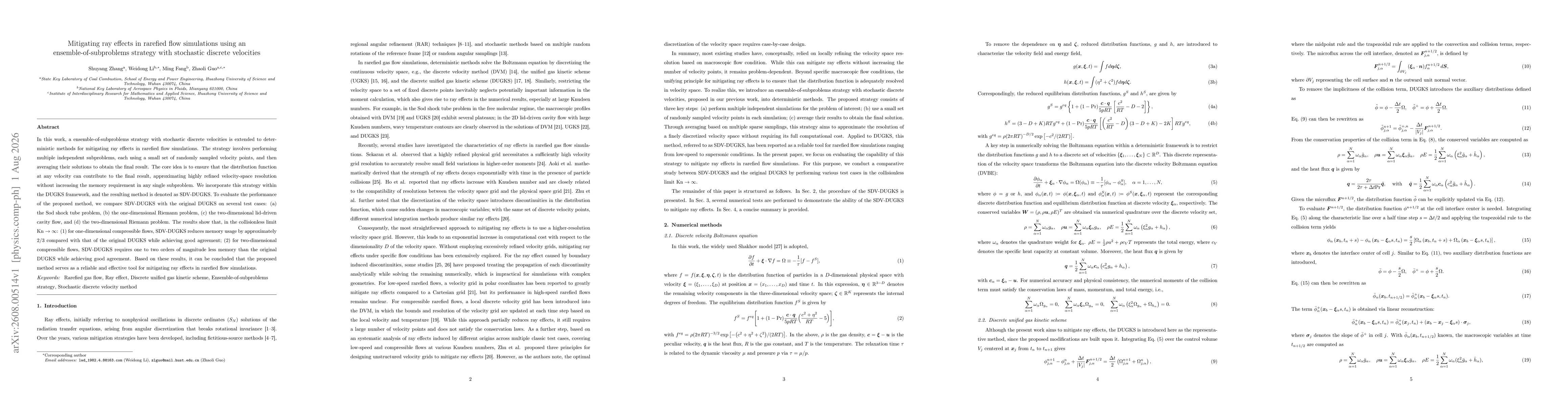 Thumbnail for Mitigating ray effects in rarefied flow simulations using an ensemble-of-subproblems strategy with stochastic discrete velocities