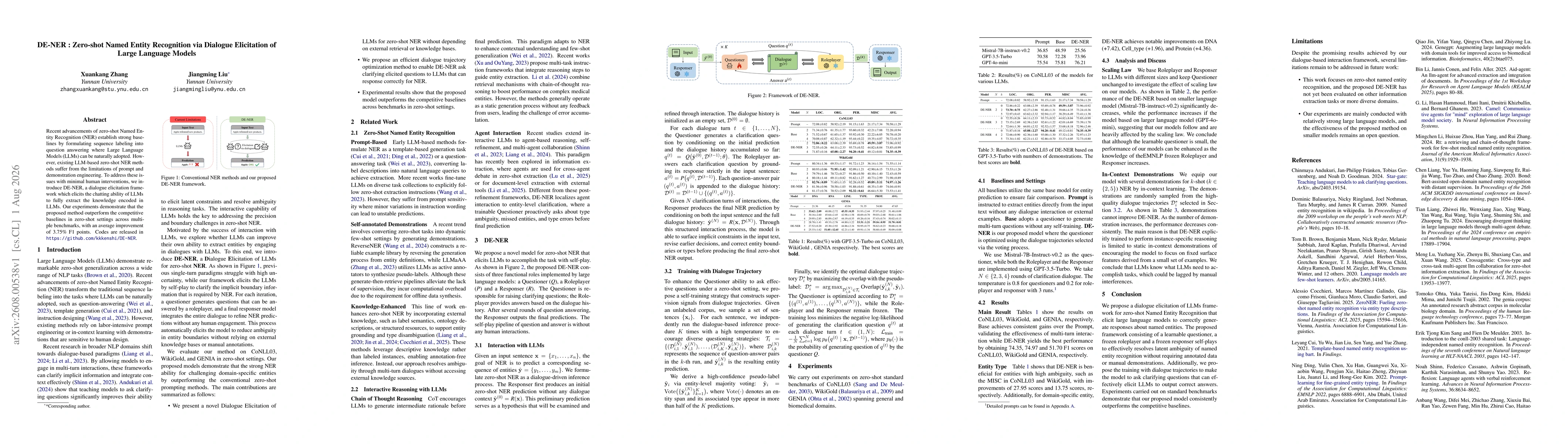 Thumbnail for DE-NER : Zero-shot Named Entity Recognition via Dialogue Elicitation of Large Language Models