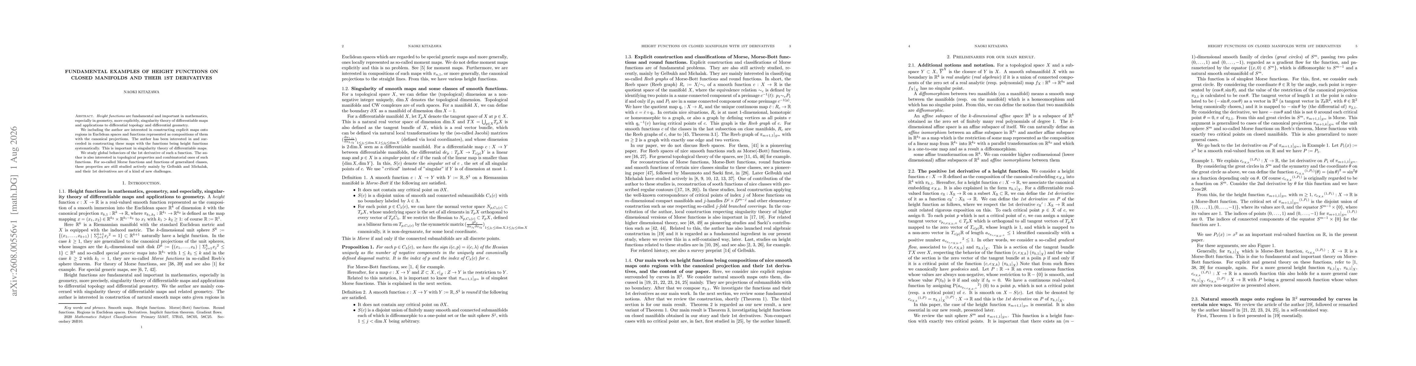 Thumbnail for Fundamental examples of height functions on closed manifolds and their 1st derivatives