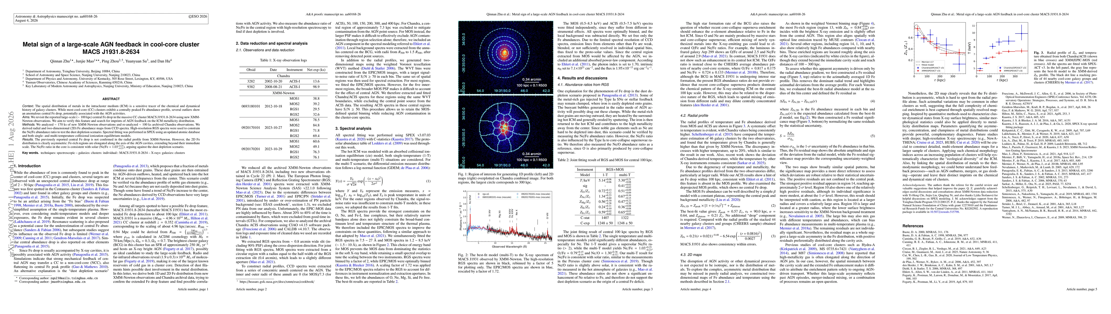 Thumbnail for Metal sign of a large-scale AGN feedback in cool-core cluster MACS J1931.8-2634