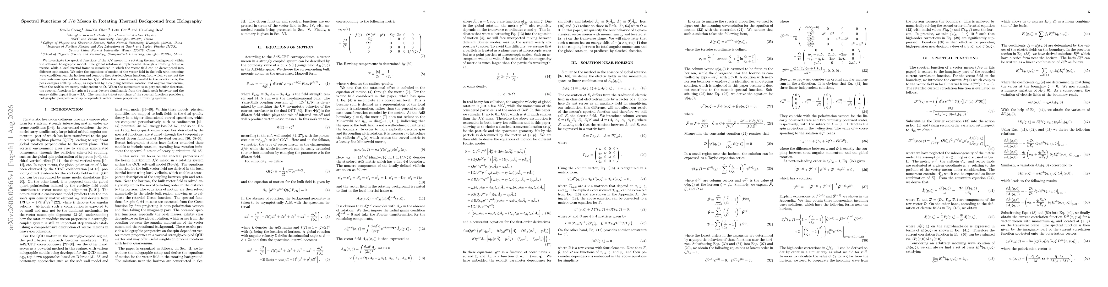 Thumbnail for Spectral Functions of $J/ψ$ Meson in Rotating Thermal Background from Holography