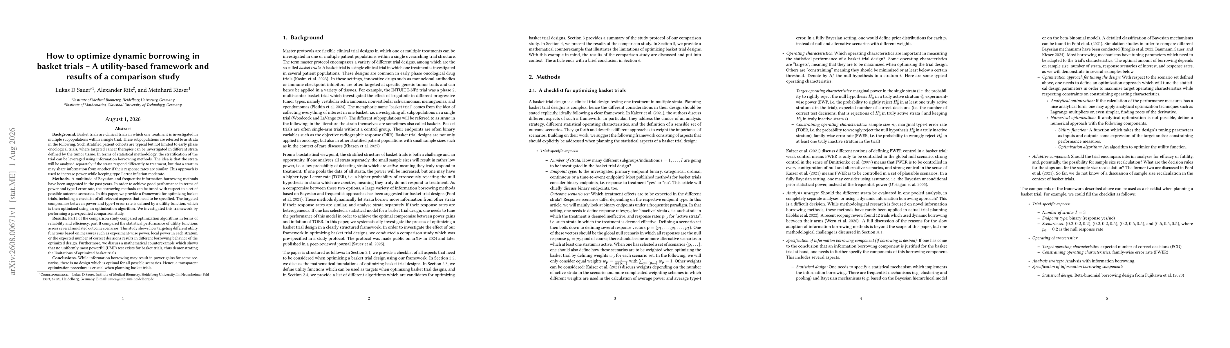 Thumbnail for How to optimize dynamic borrowing in basket trials - A utility-based framework and results of a comparison study