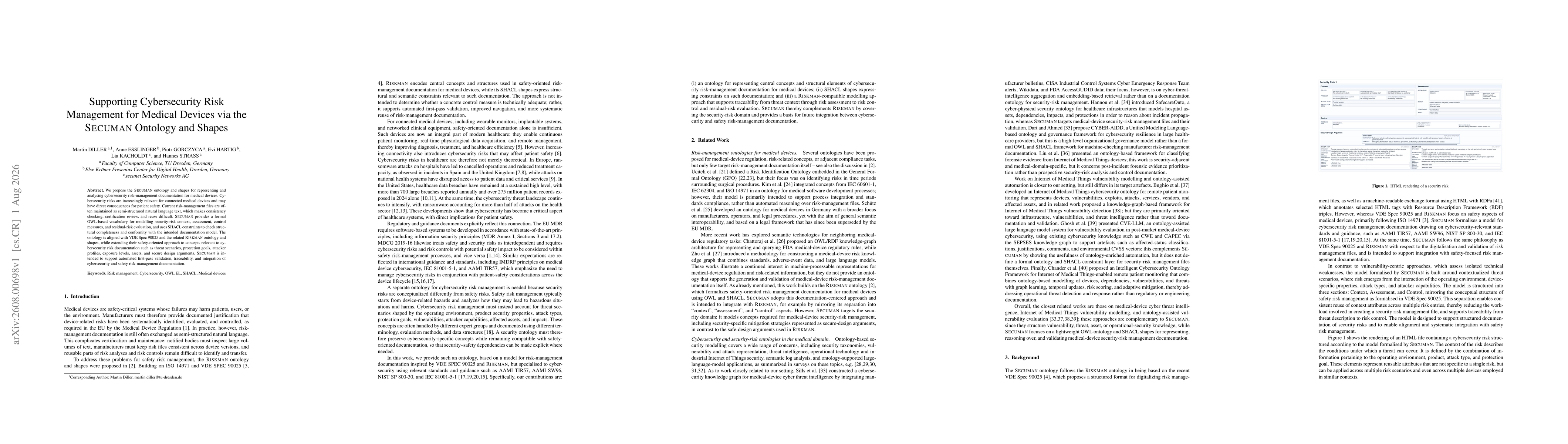 Thumbnail for Supporting Cybersecurity Risk Management for Medical Devices via the SECUMAN Ontology and Shapes