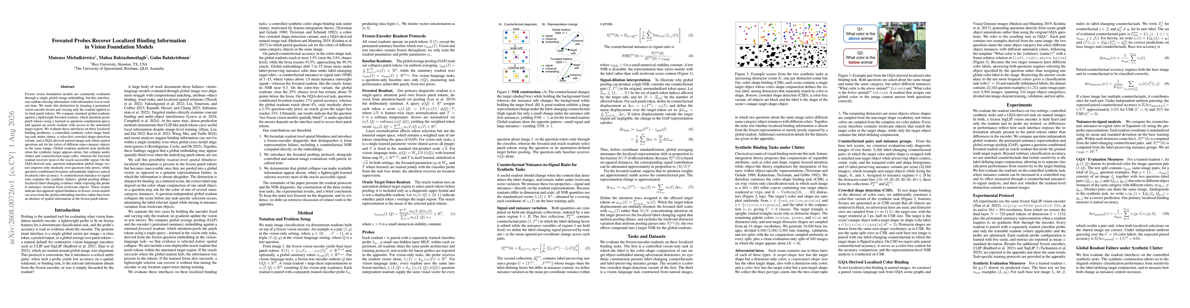 Thumbnail for Foveated Probes Recover Localized Binding Information in Vision Foundation Models