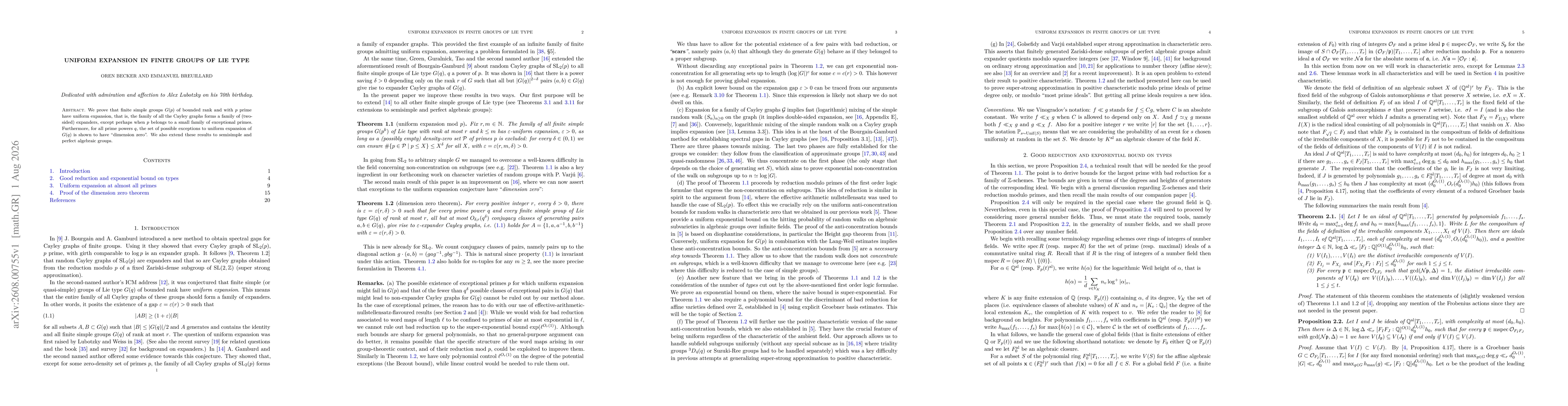 Thumbnail for Uniform expansion in finite groups of Lie type