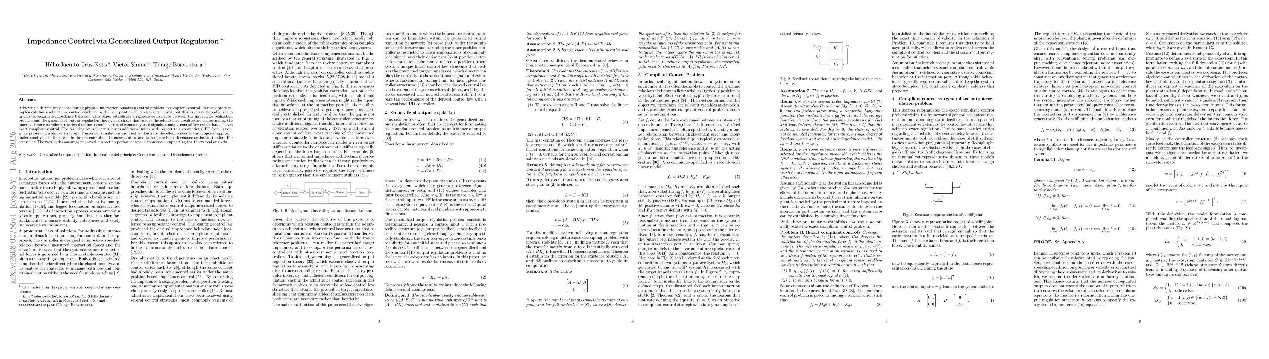 Thumbnail for Impedance Control via Generalized Output Regulation