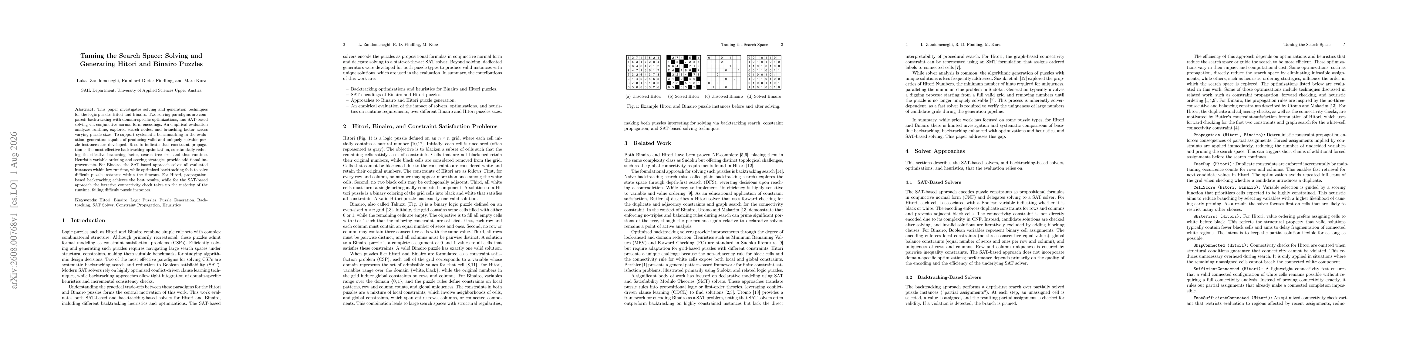 Thumbnail for Taming the Search Space: Solving and Generating Hitori and Binairo Puzzles
