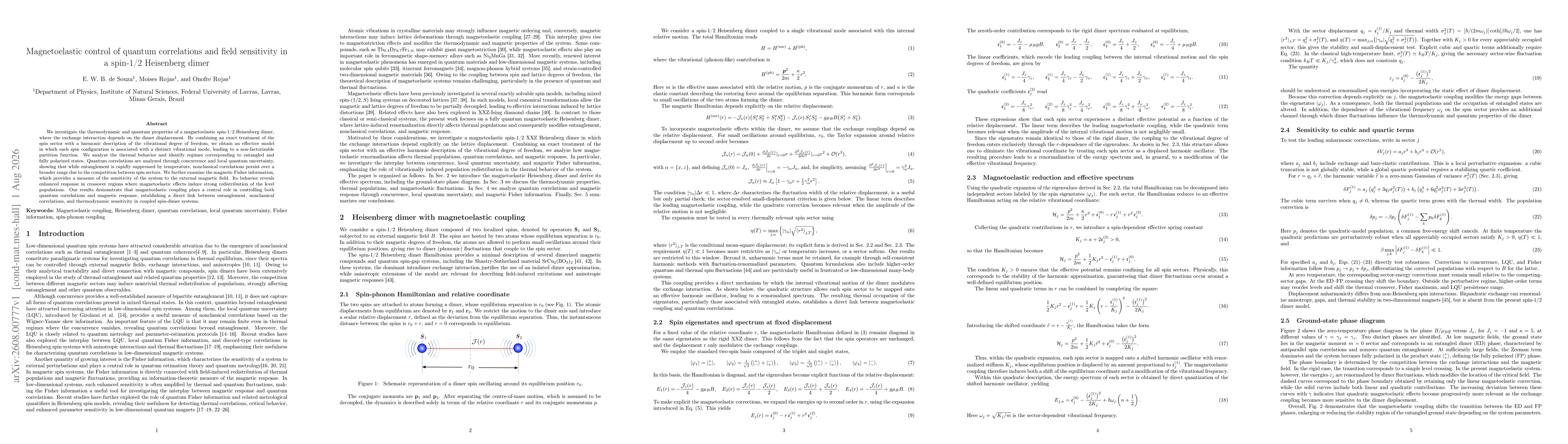 Thumbnail for Magnetoelastic control of quantum correlations and field sensitivity in a spin-1/2 Heisenberg dimer