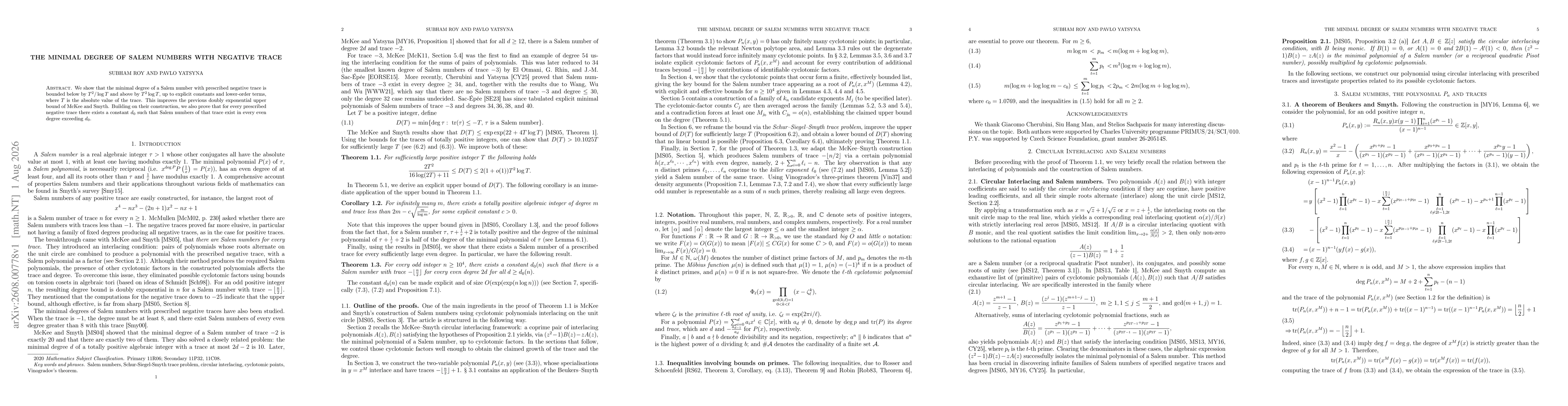 Thumbnail for The Minimal Degree of Salem Numbers with Negative Trace