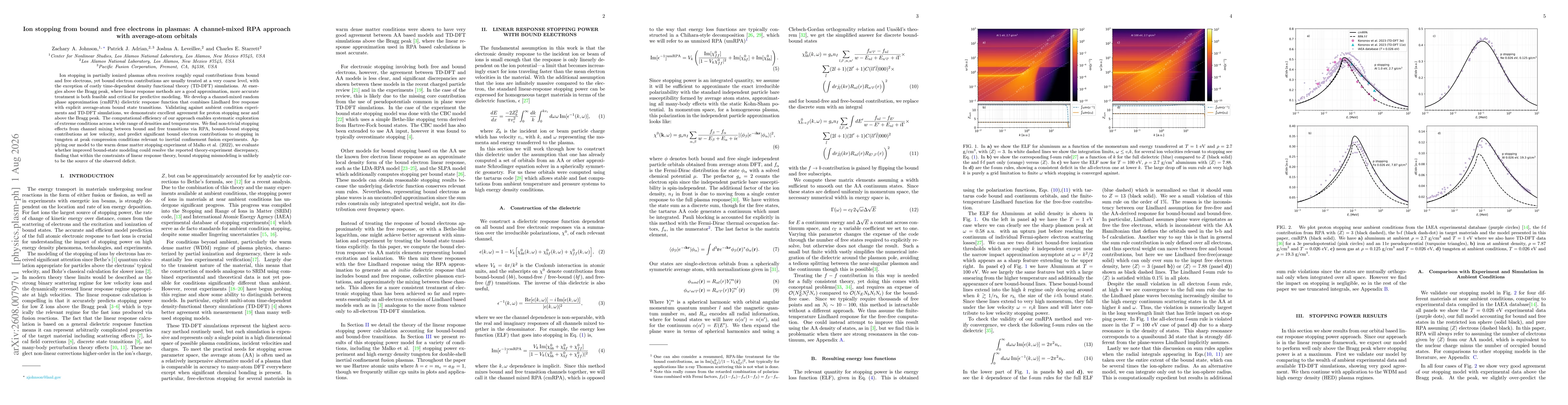 Thumbnail for Ion stopping from bound and free electrons in plasmas: A channel-mixed RPA approach with average-atom orbitals