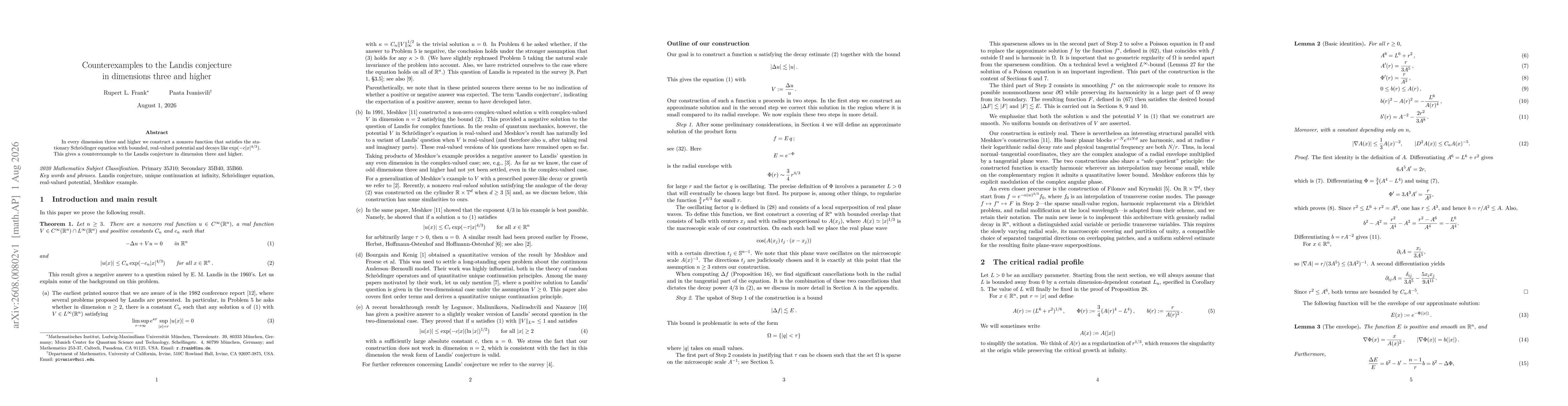 Thumbnail for Counterexamples to the Landis conjecture in dimensions three and higher