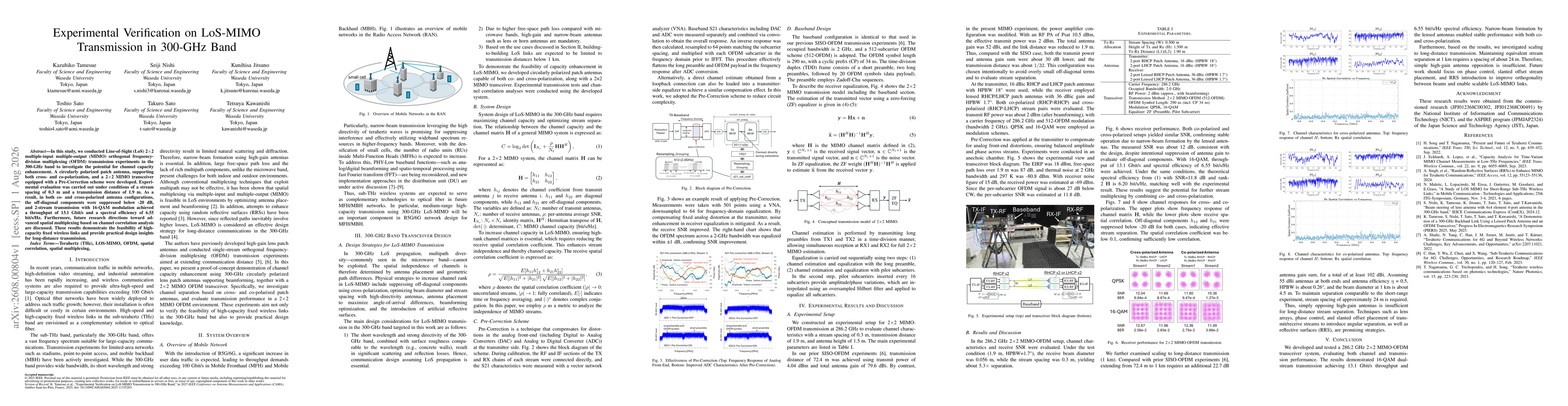 Thumbnail for Experimental Verification on LoS-MIMO Transmission in 300-GHz Band
