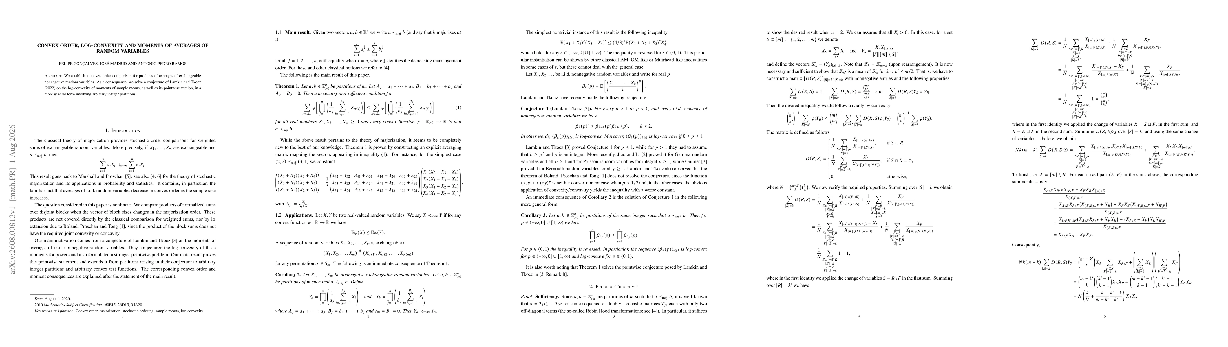 Thumbnail for Convex order, log-convexity and moments of averages of random variables