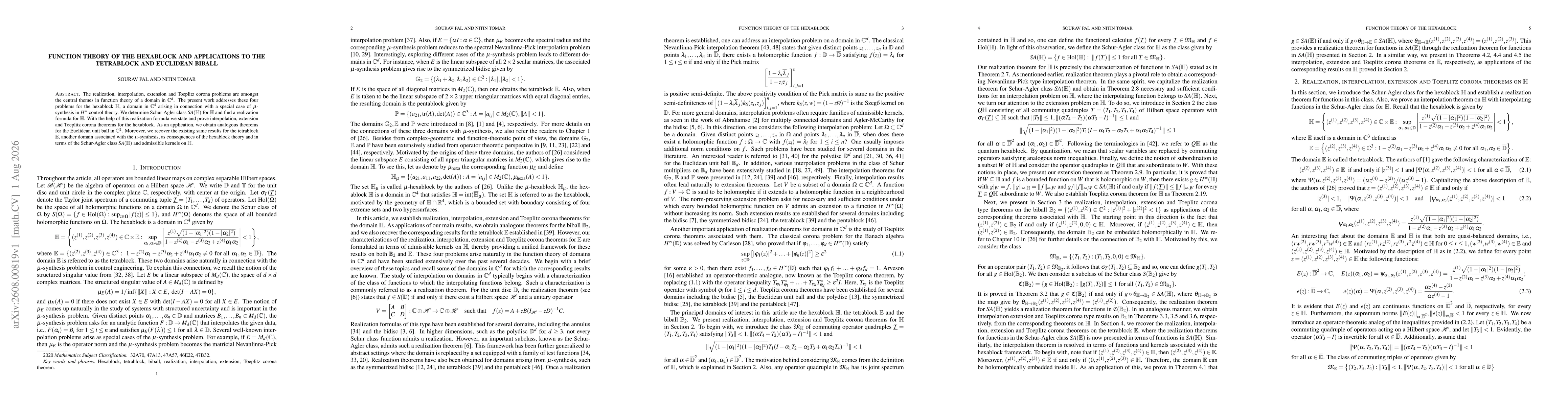 Thumbnail for Function theory of the hexablock and applications to the tetrablock and Euclidean biball