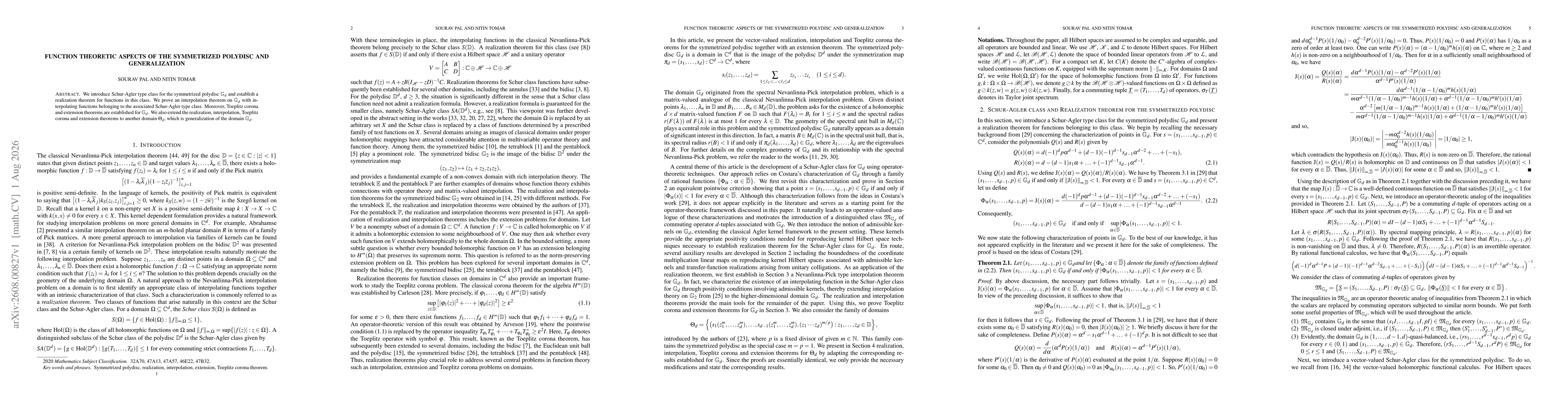 Thumbnail for Function theoretic aspects of the symmetrized polydisc and generalization
