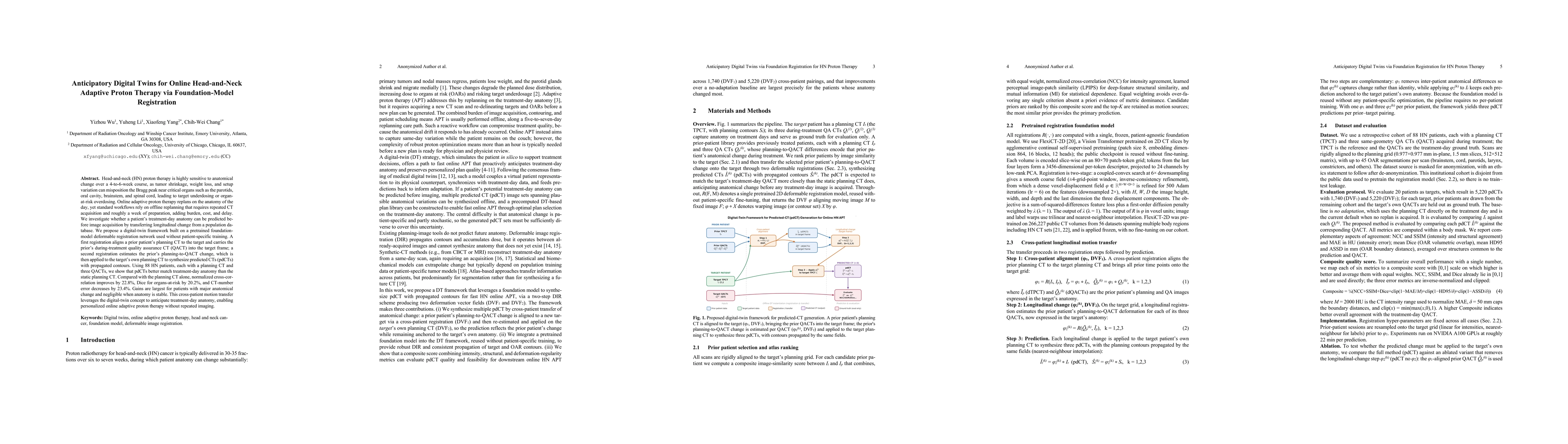 Thumbnail for Anticipatory Digital Twins for Online Head-and-Neck Adaptive Proton Therapy via Foundation-Model Registration