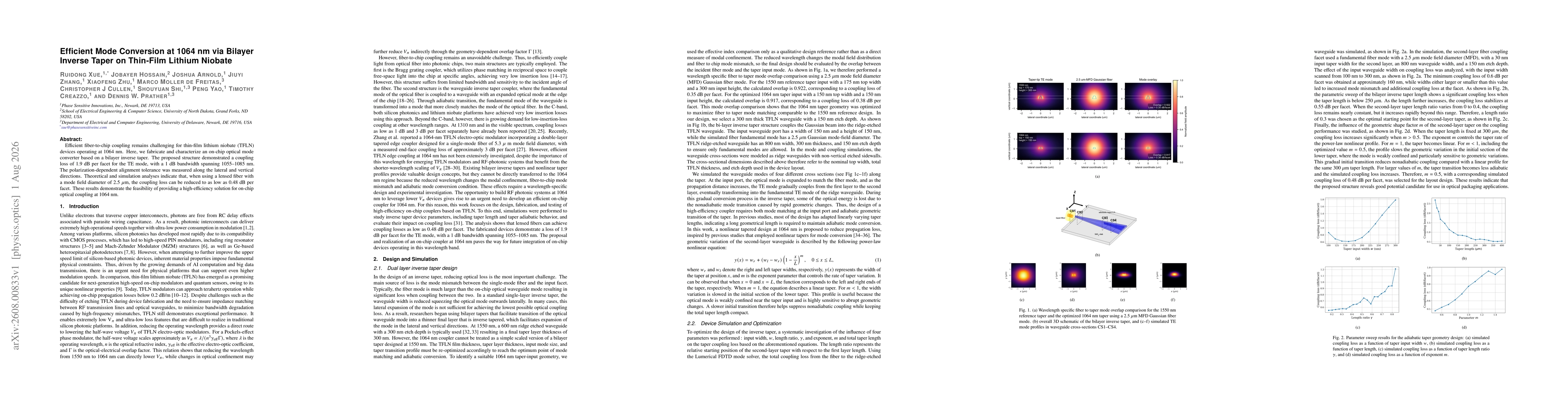 Thumbnail for Efficient Mode Conversion at 1064 nm via Bilayer Inverse Taper on Thin-Film Lithium Niobate