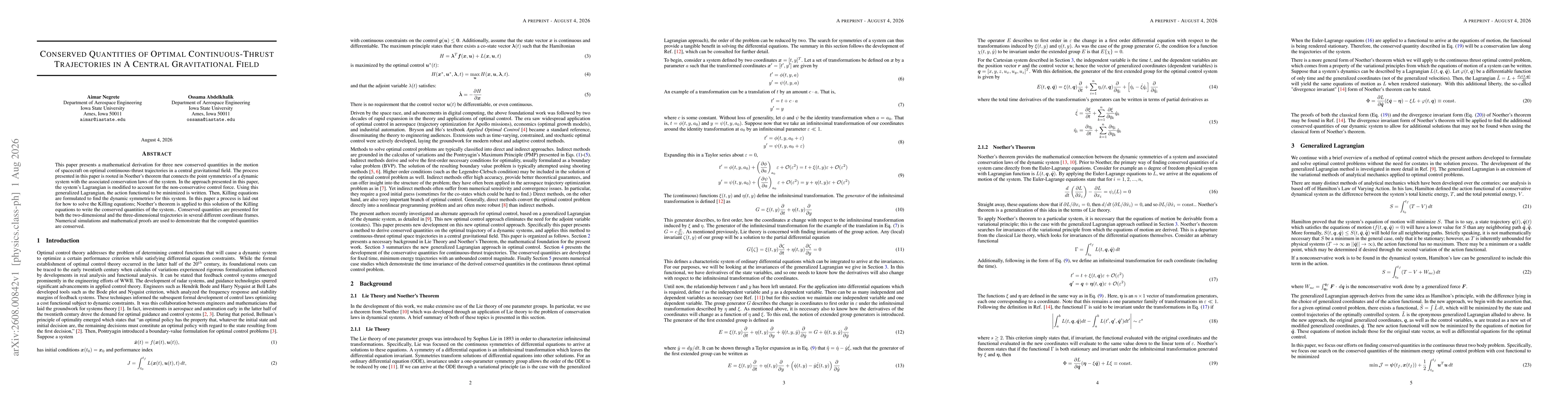 Thumbnail for Conserved Quantities of Optimal Continuous-Thrust Trajectories in A Central Gravitational Field
