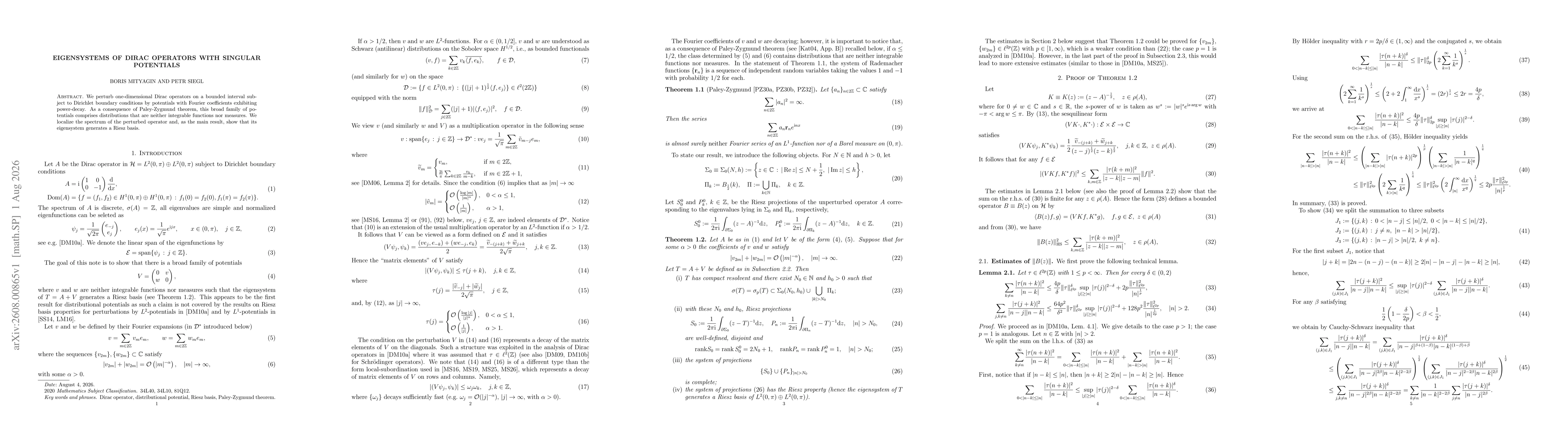 Thumbnail for Eigensystems of Dirac operators with singular potentials