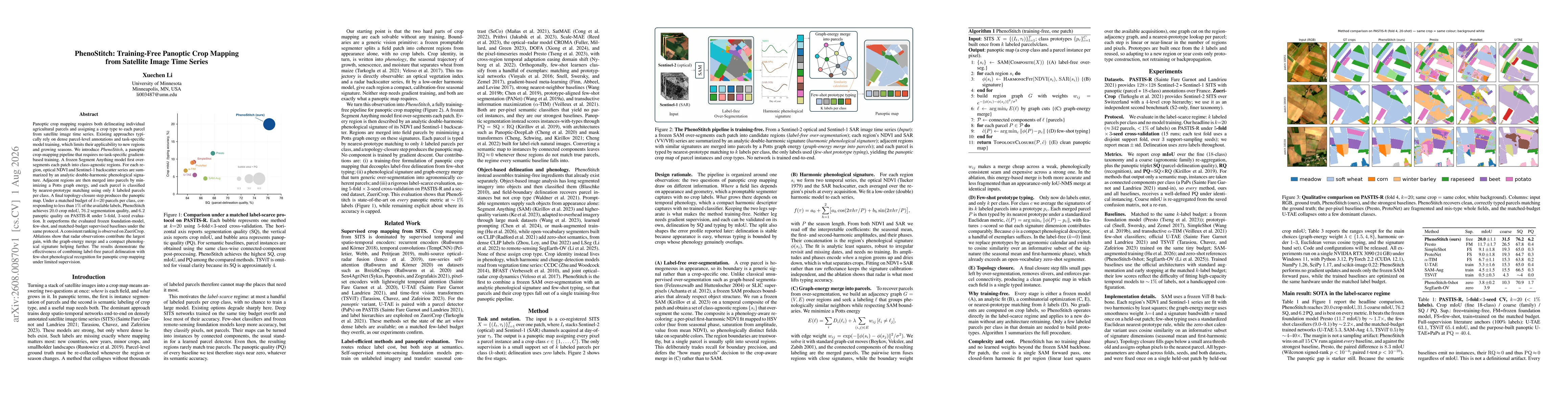Thumbnail for PhenoStitch: Training-Free Panoptic Crop Mapping from Satellite Image Time Series