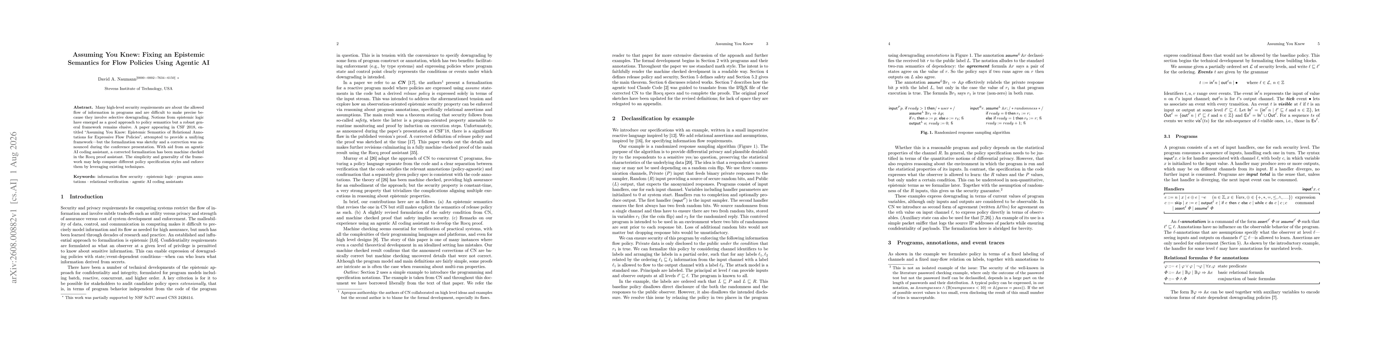 Thumbnail for Assuming You Knew: Fixing an Epistemic Semantics for Flow Policies Using Agentic AI