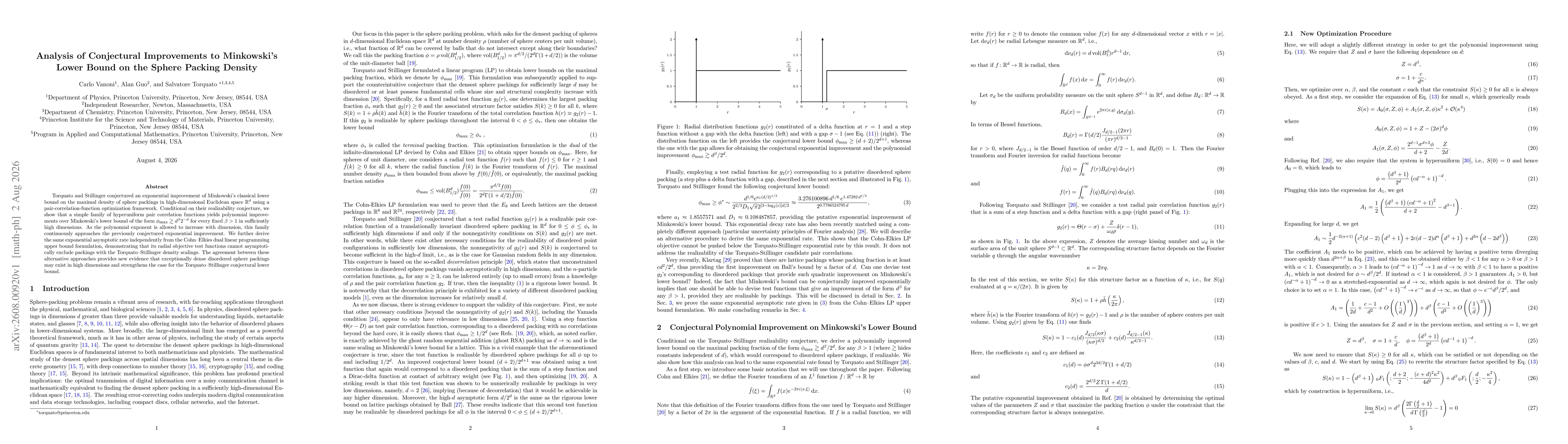 Thumbnail for Analysis of Conjectural Improvements to Minkowski's Lower Bound on the Sphere Packing Density