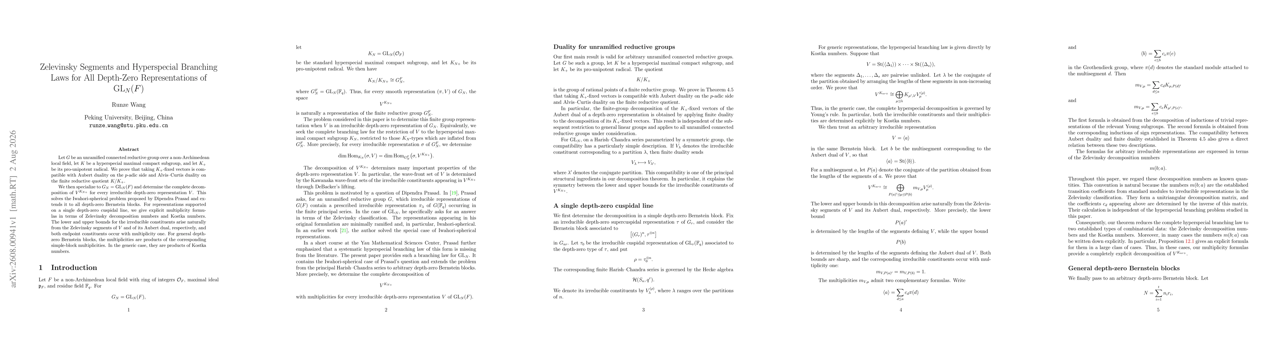 Thumbnail for Zelevinsky Segments and Hyperspecial Branching Laws for All Depth-Zero Representations of GL_N(F)
