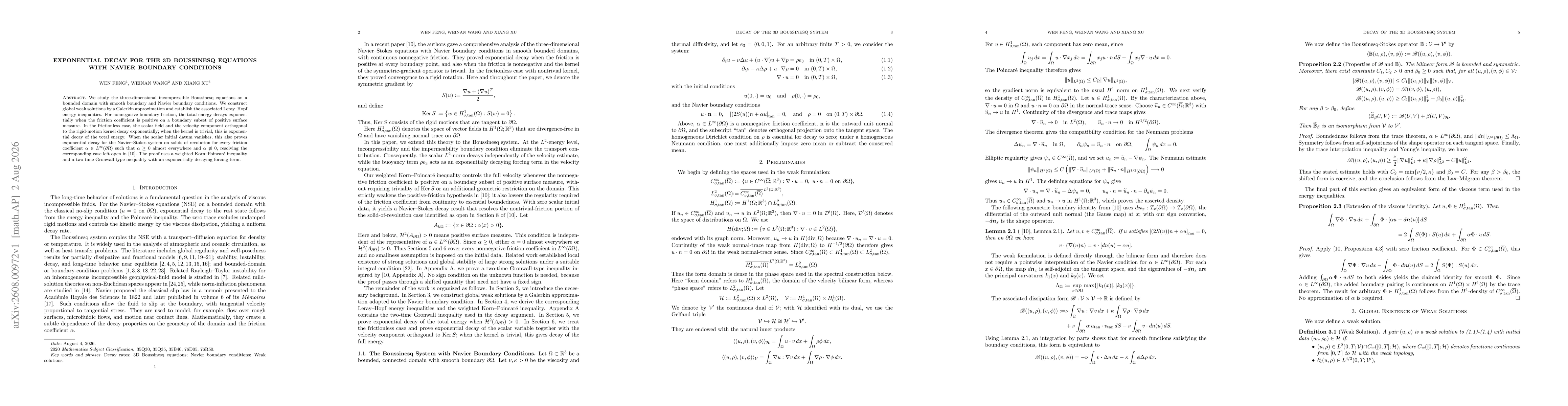 Thumbnail for Exponential decay for the 3D Boussinesq equations with Navier boundary conditions