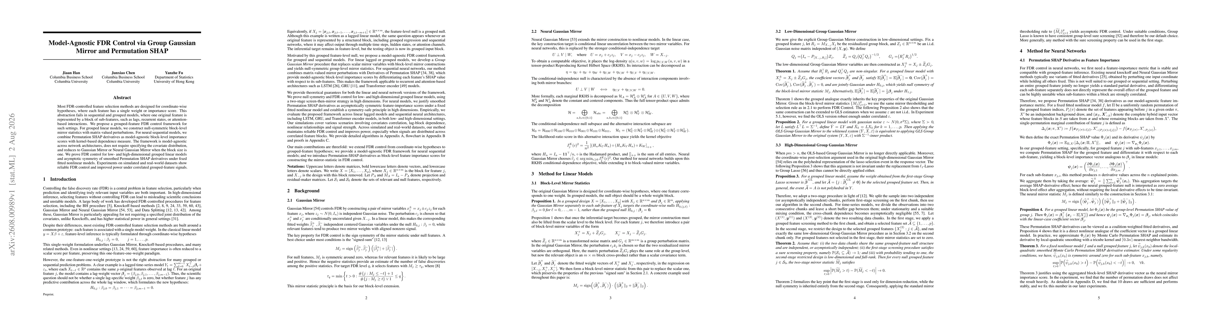 Thumbnail for Model-Agnostic FDR Control via Group Gaussian Mirror and Permutation SHAP