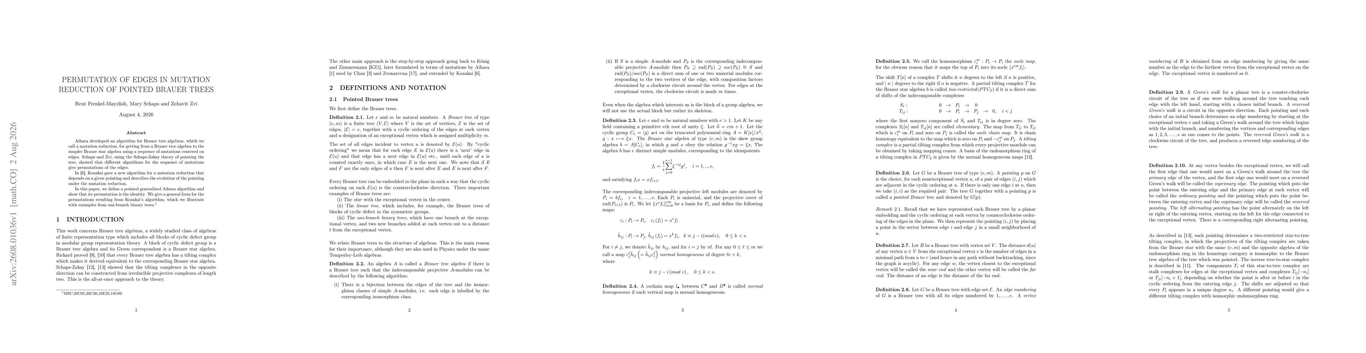 Thumbnail for Permutation of edges in mutation reduction of pointed Brauer trees