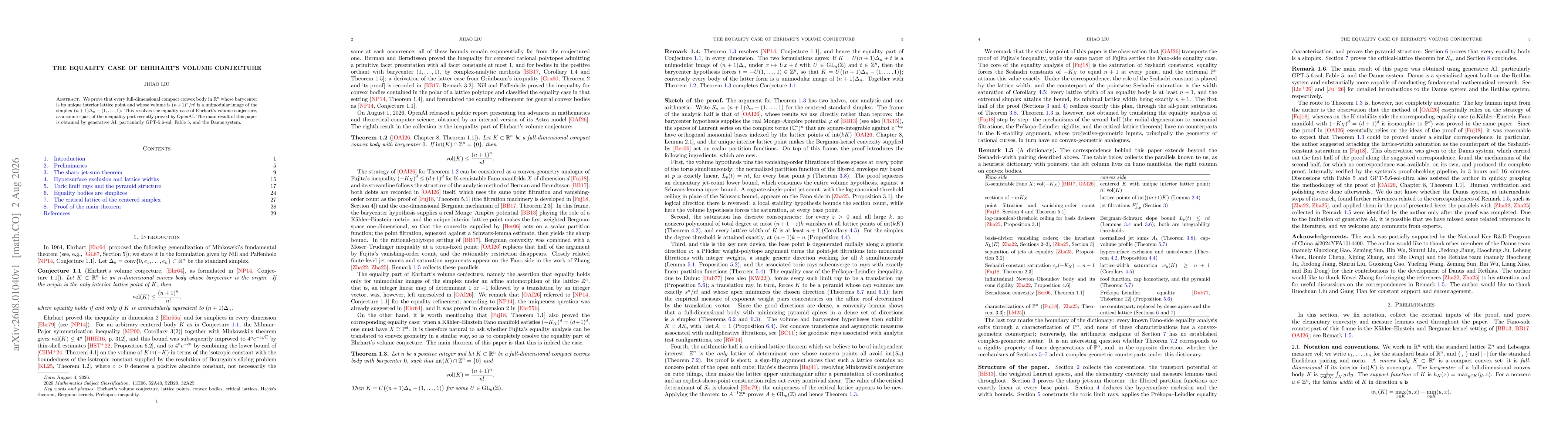 Thumbnail for The equality case of Ehrhart's volume conjecture