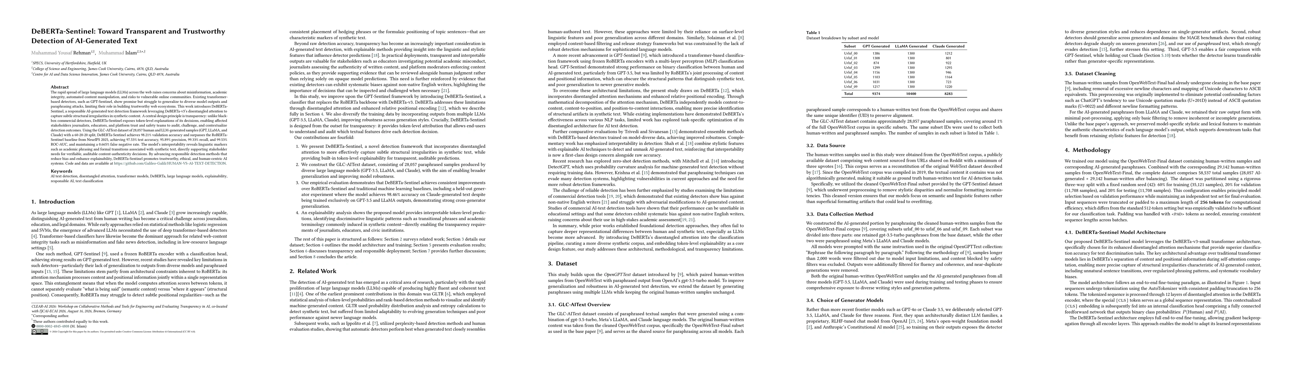 Thumbnail for DeBERTa-Sentinel: Toward Transparent and Trustworthy Detection of AI-Generated Text