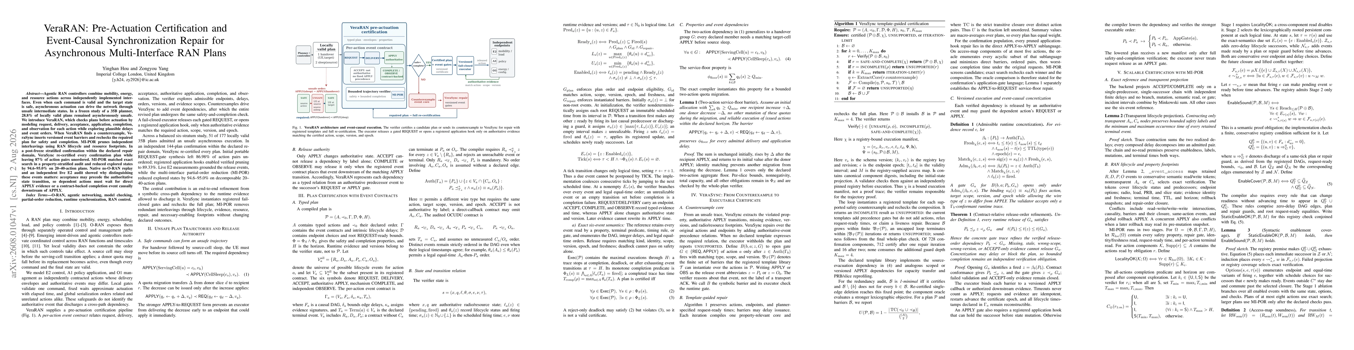 Thumbnail for VeraRAN: Pre-Actuation Certification and Event-Causal Synchronization Repair for Asynchronous Multi-Interface RAN Plans