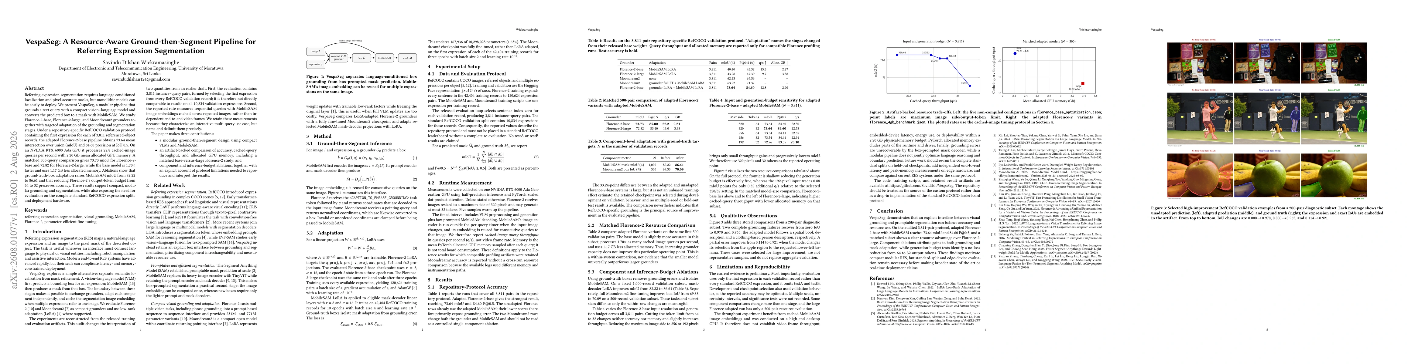 Thumbnail for VespaSeg: A Resource-Aware Ground-then-Segment Pipeline for Referring Expression Segmentation