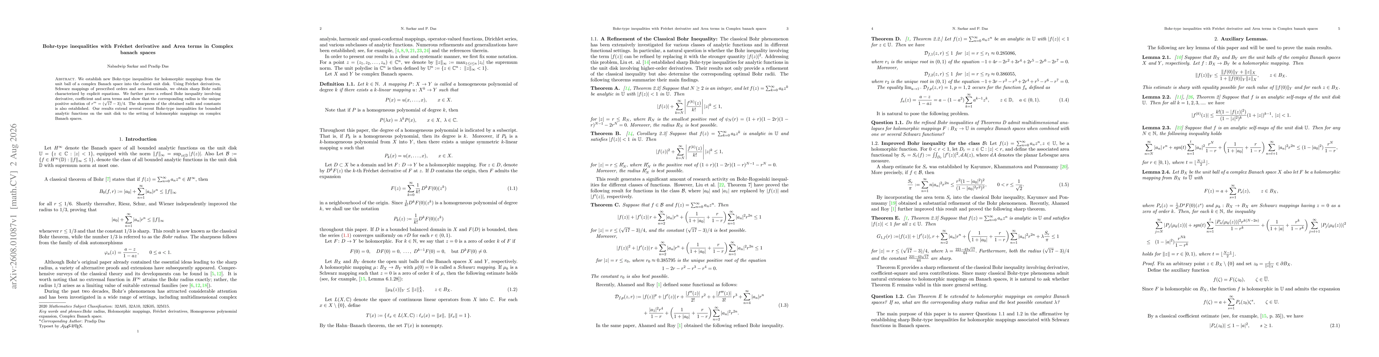 Thumbnail for Bohr-type inequalities with Fréchet derivative and Area terms in Complex Banach spaces