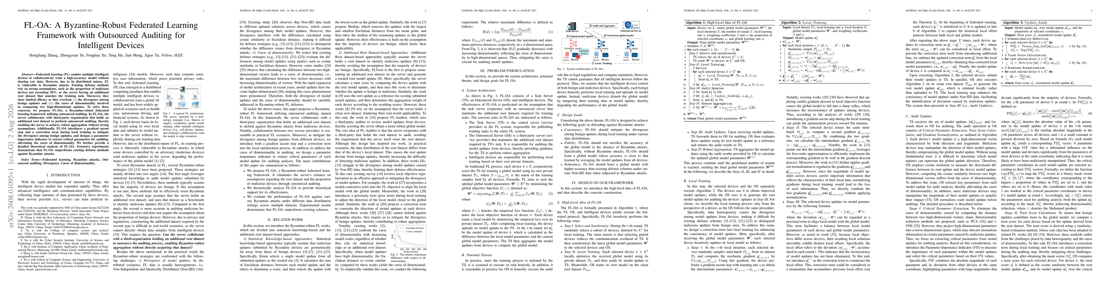 Thumbnail for FL-OA: A Byzantine-Robust Federated Learning Framework with Outsourced Auditing for Intelligent Devices